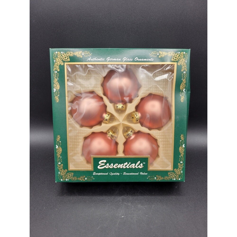 Vintage German Blown Glass Bauble Ornaments Set Of 6 Pink Matte Christmas